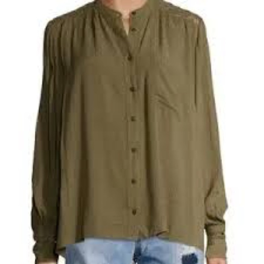 FREE PEOPLE 'The Best Blouse' Button Down Gauze Top in Olive